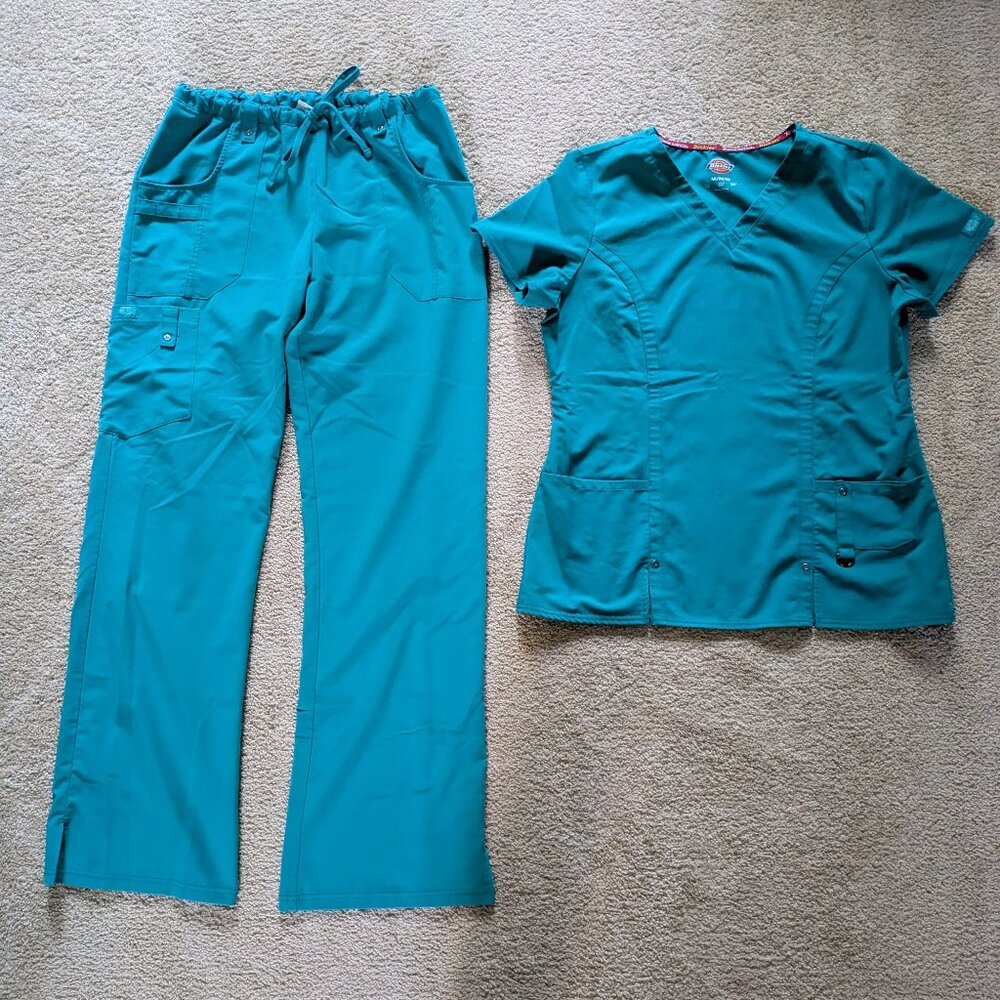 Dickies Xtreme Stretch Women's V-Neck Scrub Top & Drawstring Pants-Teal